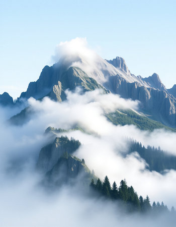 Mountain landscape in the clouds. Dolomites, Italy.
