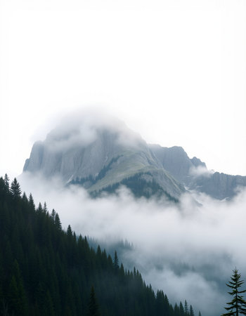 Mountain landscape with fog in the italian dolomites