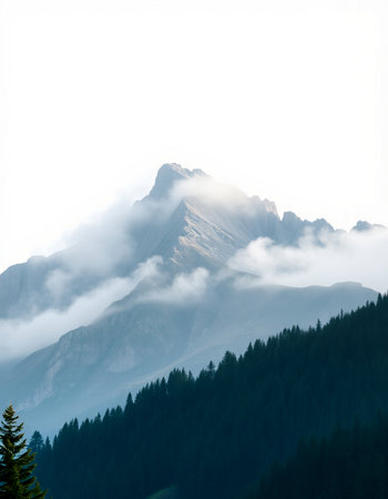 Mountains in the fog. Caucasus, region Dombay.の写真素材