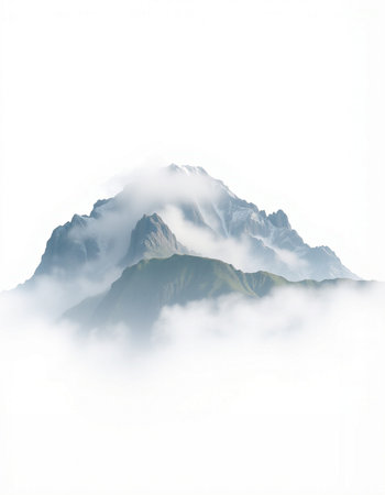 Mountain landscape with clouds and fogの写真素材