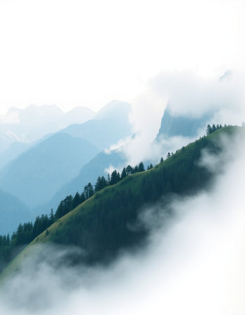 mountains and fog in the morning. Carpathians, Ukraine