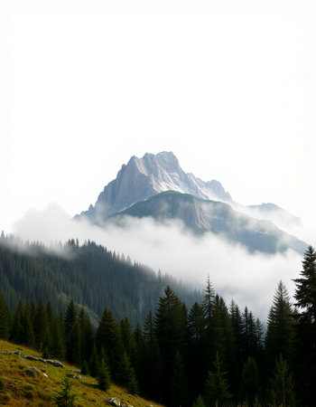 Mountain landscape with fog in the italian dolomites