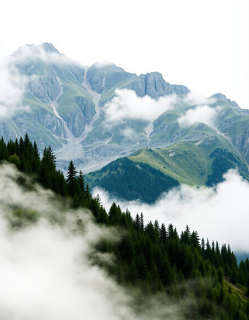 Mountain landscape in the clouds. Dolomites, Italy.