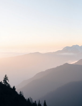 Sunrise in the mountains. Beautiful landscape with fog in the mountains.