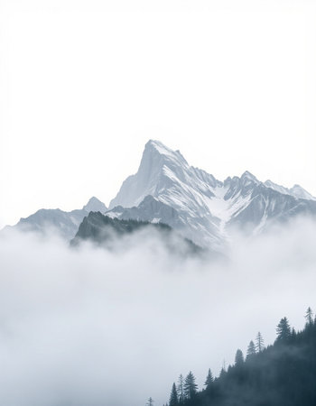 Mountain landscape with clouds and fog.の写真素材
