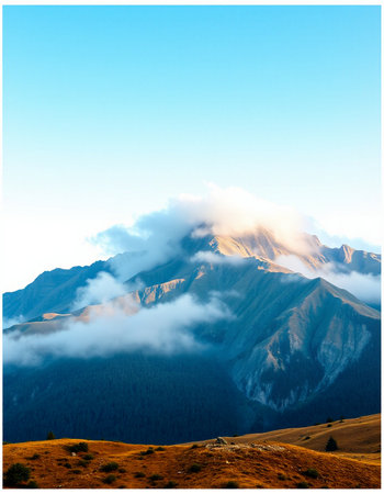 Mountains in the clouds. Caucasus, Dombay. Russia