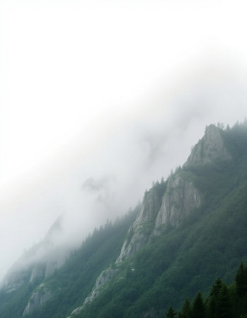 Mountain landscape with clouds and fog. Caucasus, Dombay