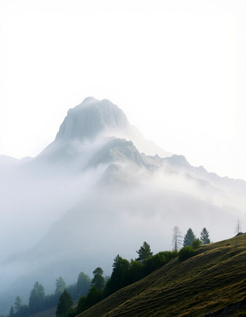 Mountain landscape with fog on the top of the mountain in the morning
