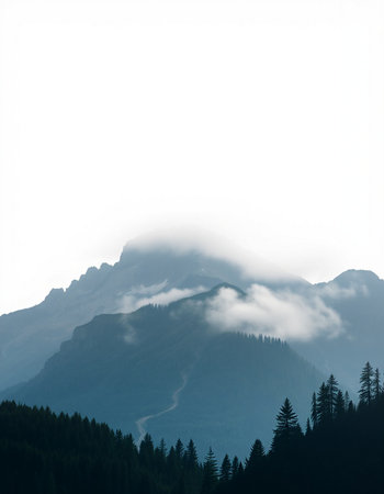 Silhouette of mountains with fog in the morning. Toned.の写真素材
