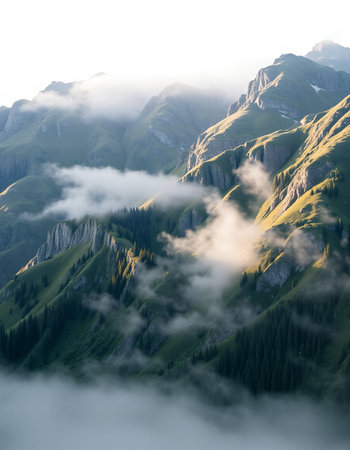 Mountains in the clouds. Summer landscape. View from above.の写真素材