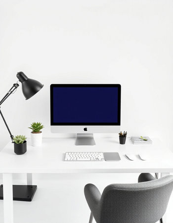 Minimalistic workplace with computer on table.