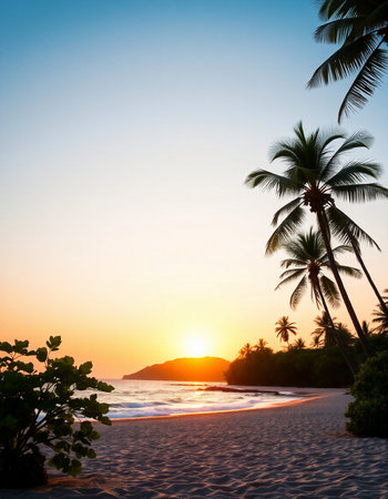 Beautiful tropical beach and sea with coconut palm tree at sunset time - Vintage Filterの写真素材