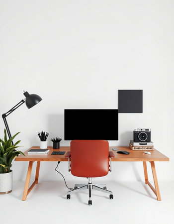 Interior of modern office with computer and equipment. Workplace conceptの写真素材