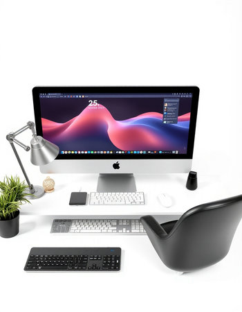 Modern workplace with computer on a white background. 3d rendering.