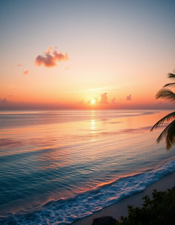 Beautiful tropical beach and sea with coconut palm tree at sunset time - Vintage Filterの写真素材