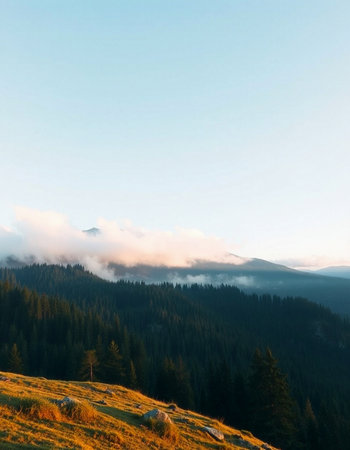 Foggy morning in the Carpathian mountains. Ukraine, Europe