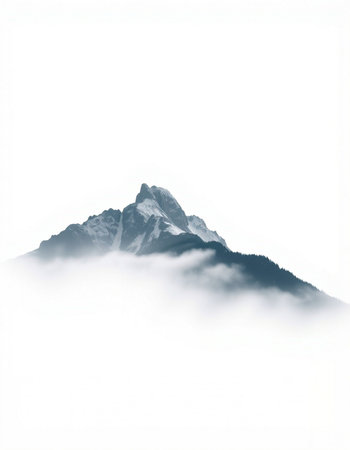 mountain peak in the clouds on a white background, beautiful photo digital picture
