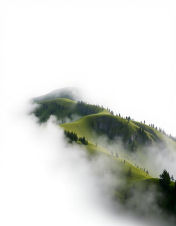 Foggy mountain landscape in the Carpathian Mountains, Ukraine