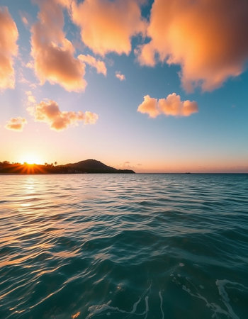 Beautiful seascape at sunset. Sunset over the sea.の写真素材