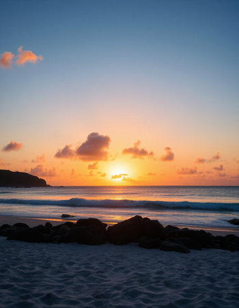 Beautiful sunset on the beach. Seascape at sunset time.の写真素材