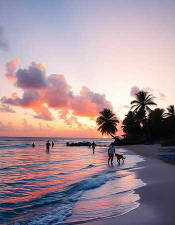 Sunset at the beach in Punta Cana, Dominican Republicの写真素材