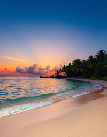 Beautiful tropical beach and sea at sunset time - Holiday Vacation conceptの写真素材