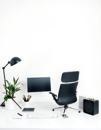 Modern office workplace with computer, tablet, smartphone and accessories. Workplace conceptの写真素材