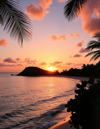 Beautiful sunset on the beach at Seychelles, Mahe