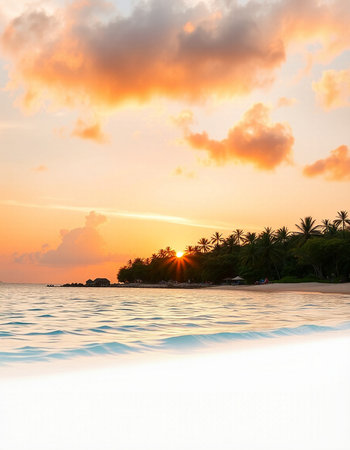 Beautiful tropical beach and sea with coconut palm tree at sunset time - Holiday Vacation concept