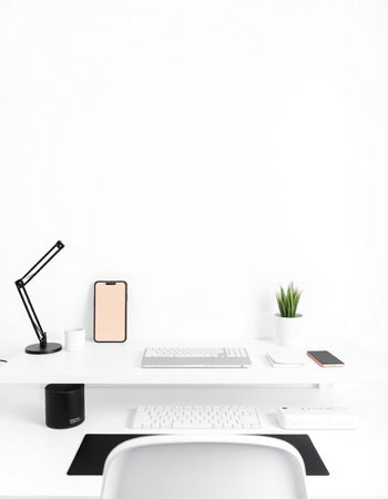 workplace with computer, smartphone and tablet pc on white wall background