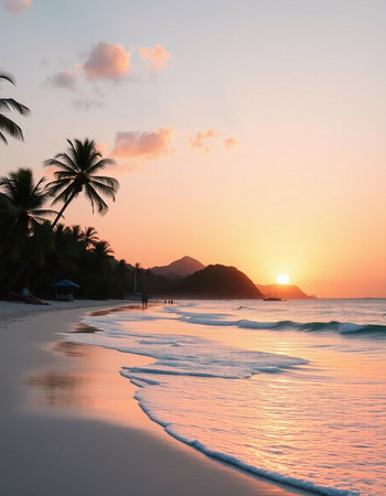 Beautiful sunset on the beach at Seychelles, Mahe