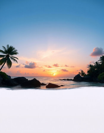 Beautiful tropical beach and sea with coconut palm tree at sunset time - Vintage Filterの写真素材