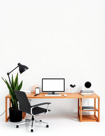 Interior of modern workplace with blank white wall. Mock up, 3D Renderingの写真素材