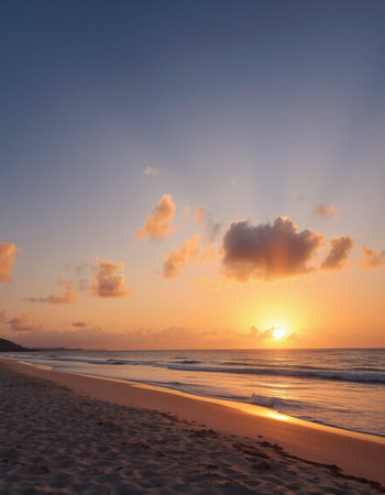 Sunset on the beach of the Caribbean island of Barbados.の写真素材