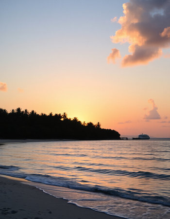 Tropical beach at beautiful sunset, Koh Lanta island, Thailandの写真素材