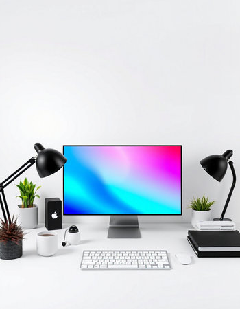 3D illustration PC screen mockup, Workspace on white background