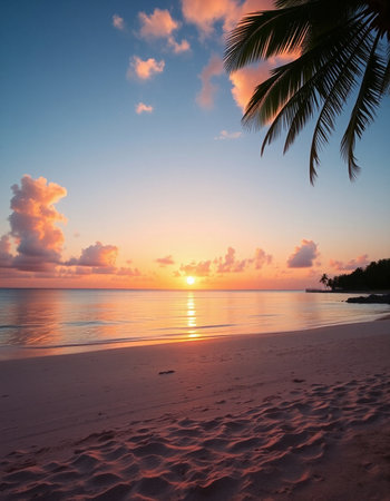 Beautiful sunset on the tropical beach. Maldives, Indian Ocean.の写真素材