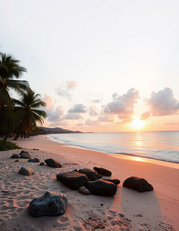 Beautiful tropical beach and sea with coconut palm tree at sunset timeの写真素材