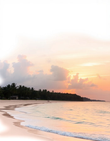 Beautiful tropical beach and sea with coconut palm tree at sunset time - Holiday Vacation conceptの写真素材
