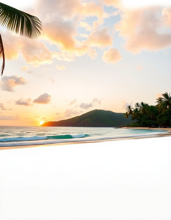 Beautiful tropical beach and sea with coconut palm tree at sunset time - Holiday Vacation conceptの写真素材