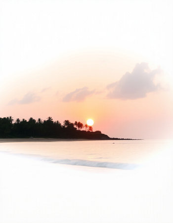 Sunset over the sea in the tropics. Beautiful landscape.の写真素材