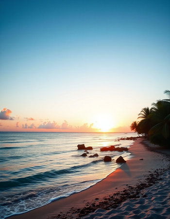Beautiful tropical beach and sea at sunset time - Holiday Vacation conceptの写真素材