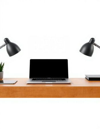 Laptop on the desk. Isolated on white background.の写真素材