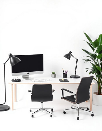 Modern workplace with computer on table. Workplace concept. 3D Renderingの写真素材