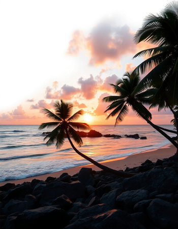 Beautiful sunset on the beach at Seychelles, Mahe