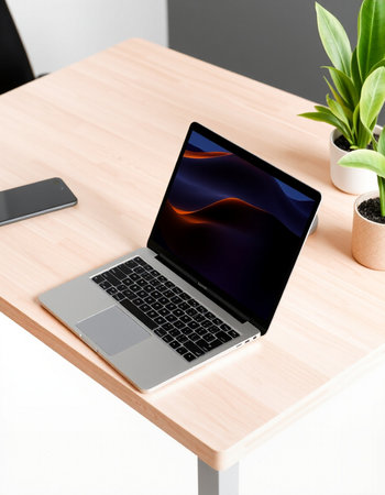 Laptop on the table in the office. Workplace concept.