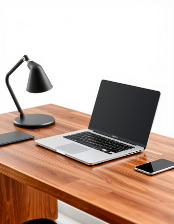 Laptop and smart phone on wooden table. 3d rendering.