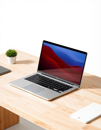 Laptop on wooden desktop. 3d render.