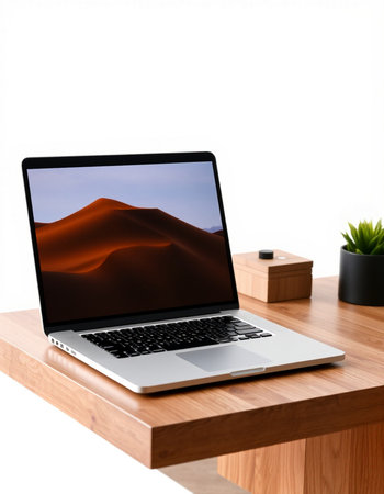 Laptop on wooden table.
