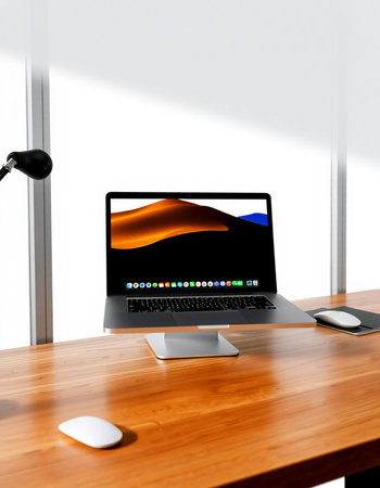 Computer on a desk in an office, 3d render, white background